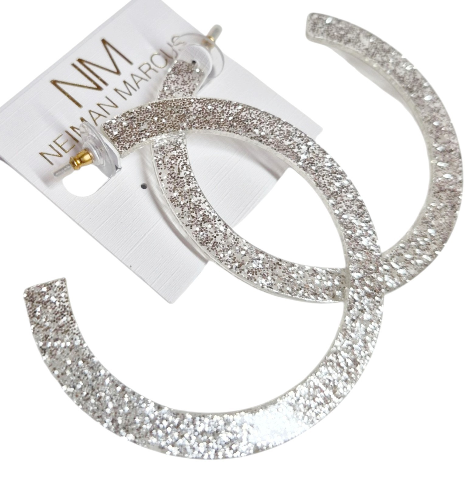 Stella & Ruby Glitter Resin Hoop Earring Silver Glitter Semi-Transparent NWT