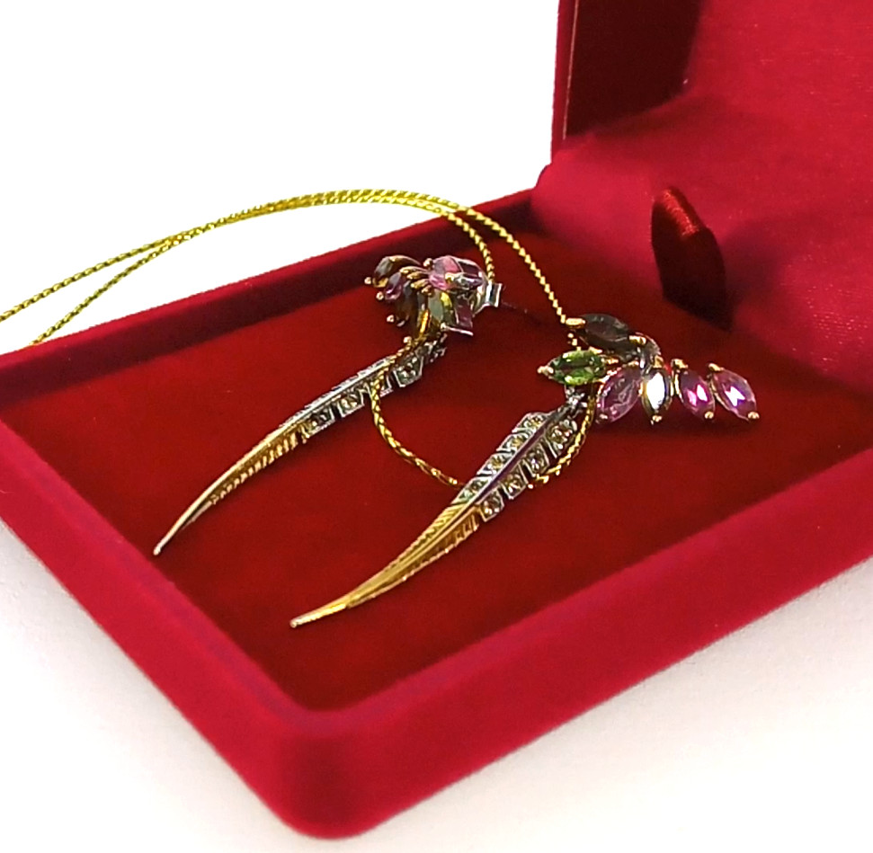 🔥🔥🔥Exclusive Tourmaline & Sapphire Flower Stud Earrings in Silver and Gold – UNIQUE