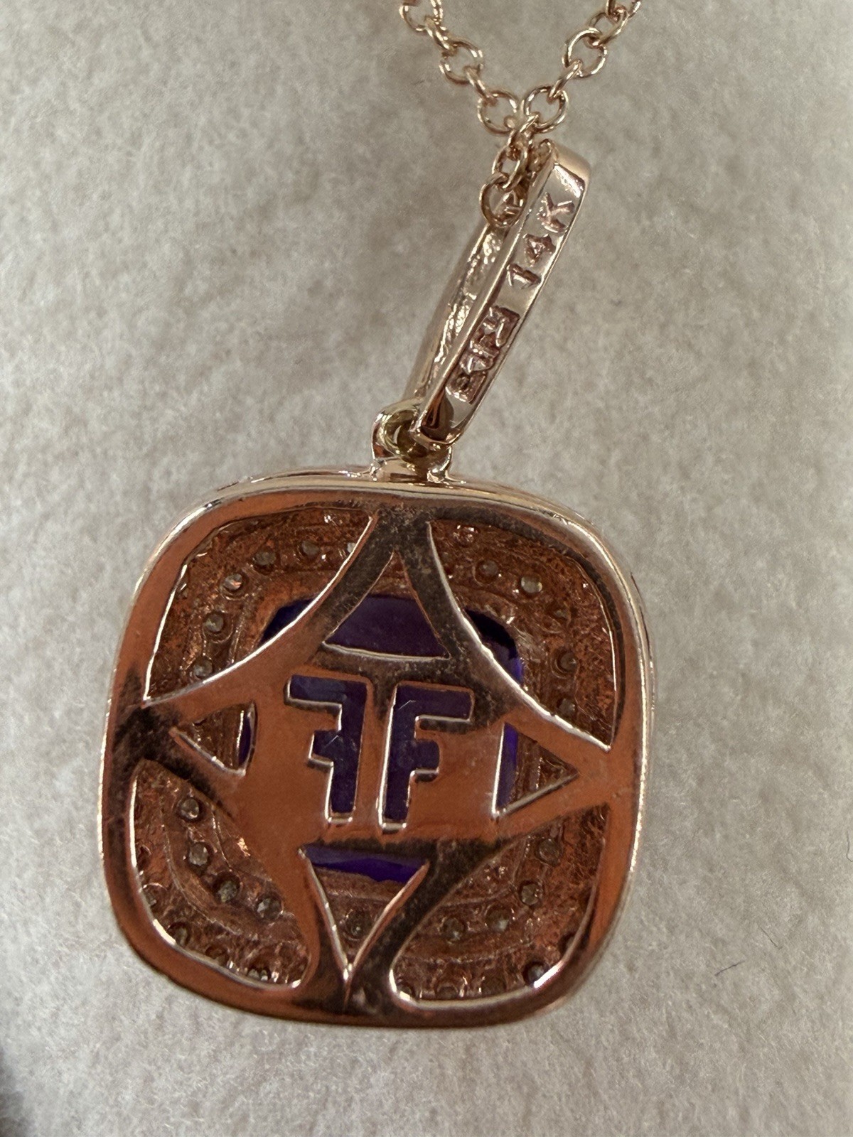 EFFY 14K Rose Gold Pendant Necklace Amethyst Diamonds 16″ & 18″