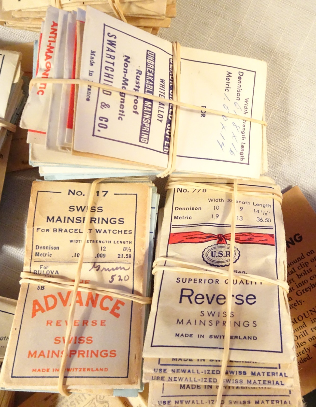 Wristwatch Mainspring Lot of 820 New Old Stock Watchmakers Estates Swiss