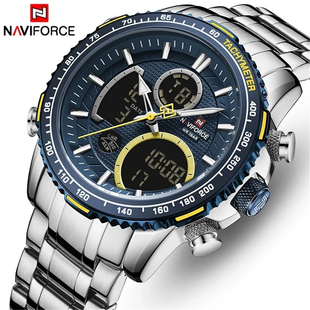 NAVIFORCE New Stylish Dual Display Watch in Stainless Steel For Men