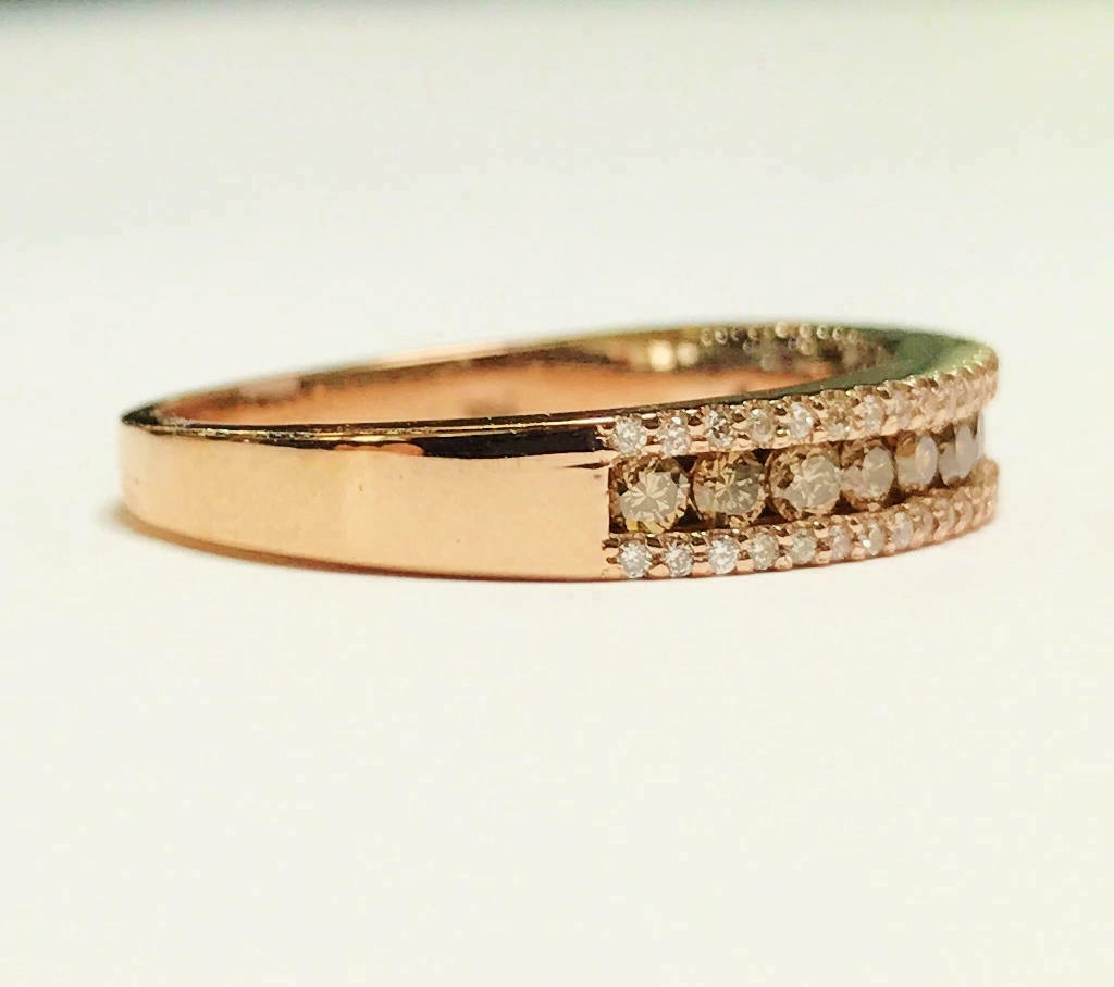 1.50 Ct Round Cut Chocolate Brown Diamond Band Ring Gift 14K Rose Gold Plated