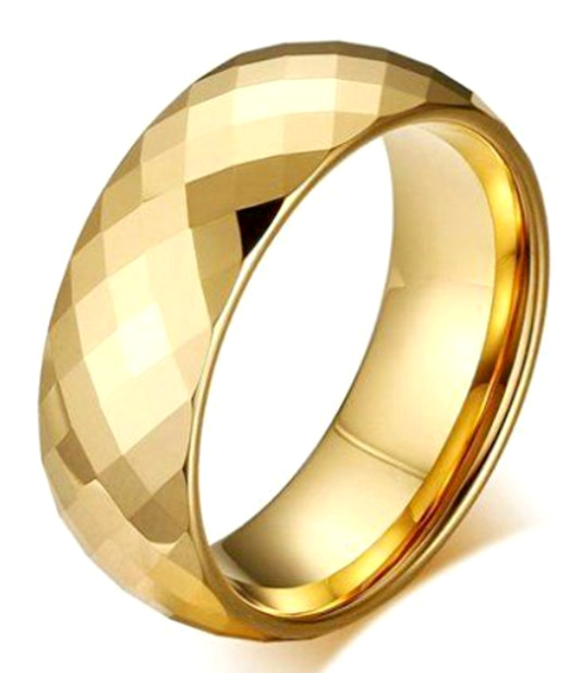Gold Plated Tungsten Carbide Faceted RING BAND, sizes – 7, 8, 9, 10, 11, 12, 13