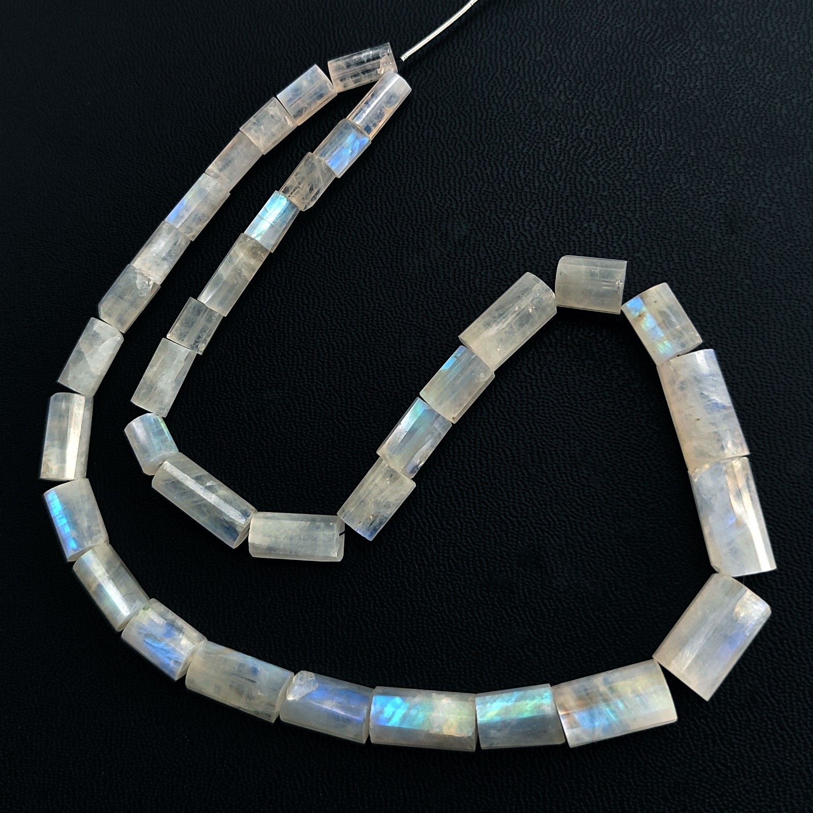 8-15mm Rainbow Fire Moonstone Faceted Tube Shape Beads 17″ Strand India Gems