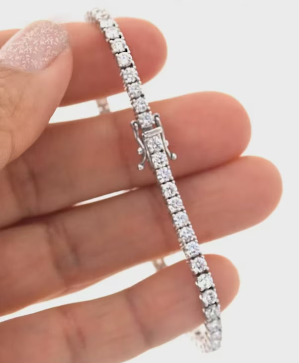 14K White Gold Tennis Bracelet Round Cut Natural Diamond Valentine’s Day Gift