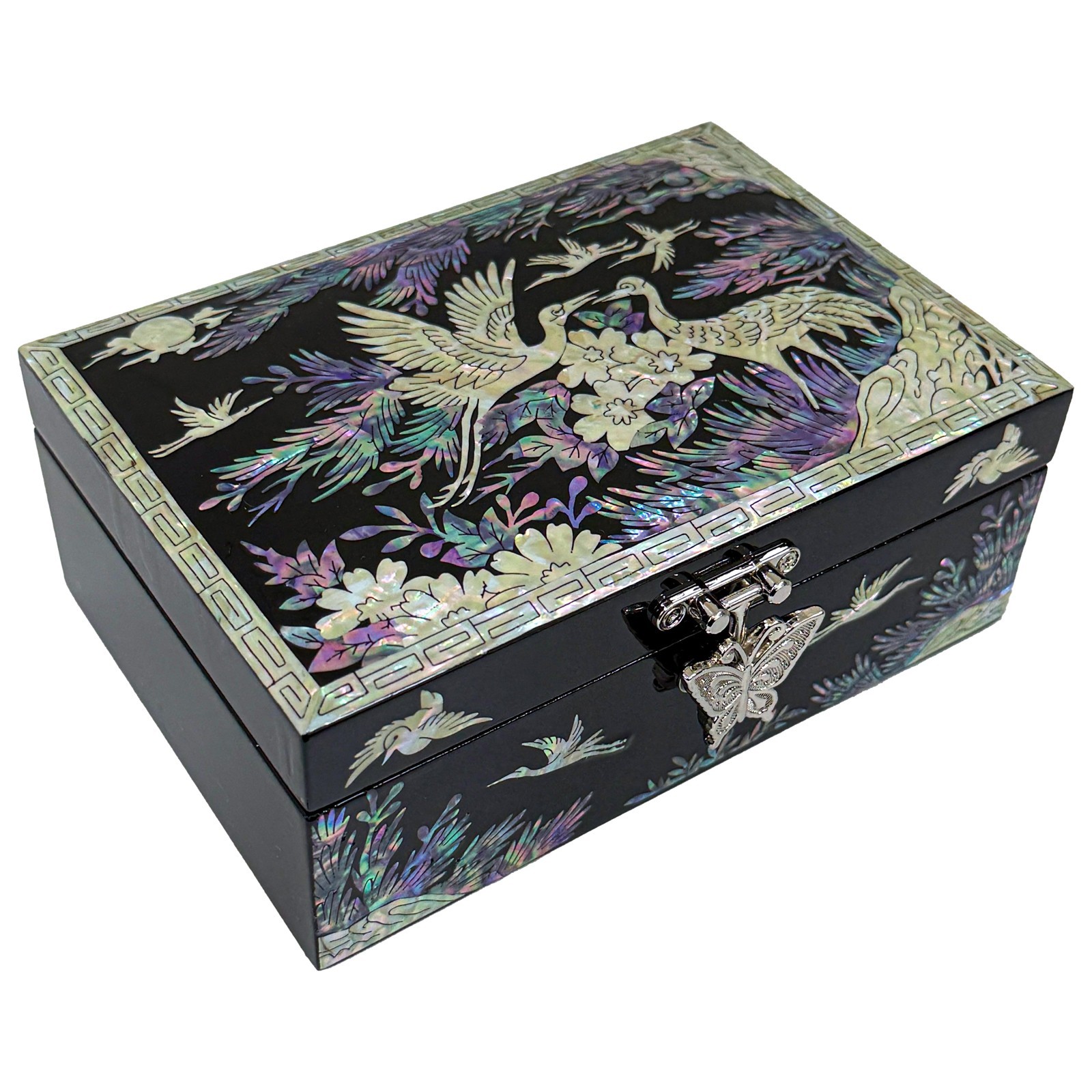 Korea Traditional Mother of Pearl Jewelry Box Crane Design wood trinket box