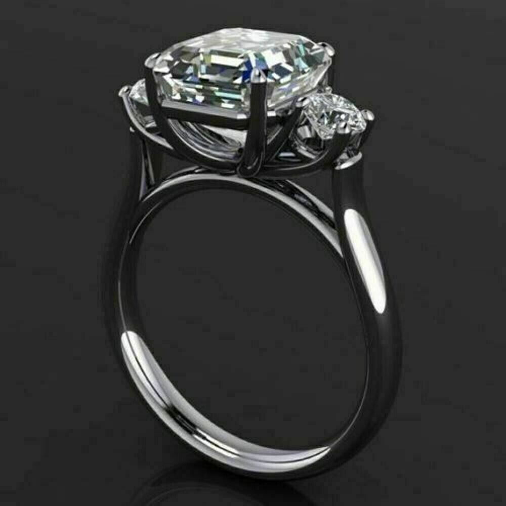 3 Stone 3.00 Ct Radiant Cut Off White Treated Diamond Ring 925 Sterling Silver