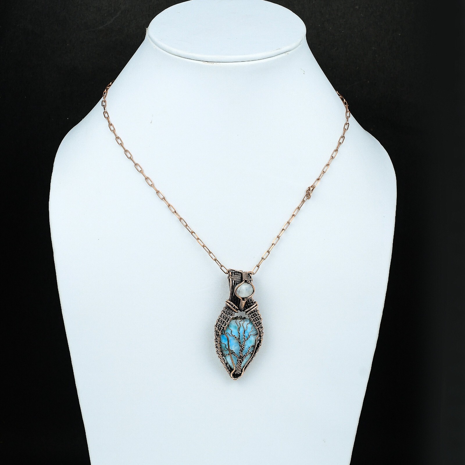 Larimar Jewelry Copper Friend Gift Wire Wrapped Tree Of Life Pendant 2.4″