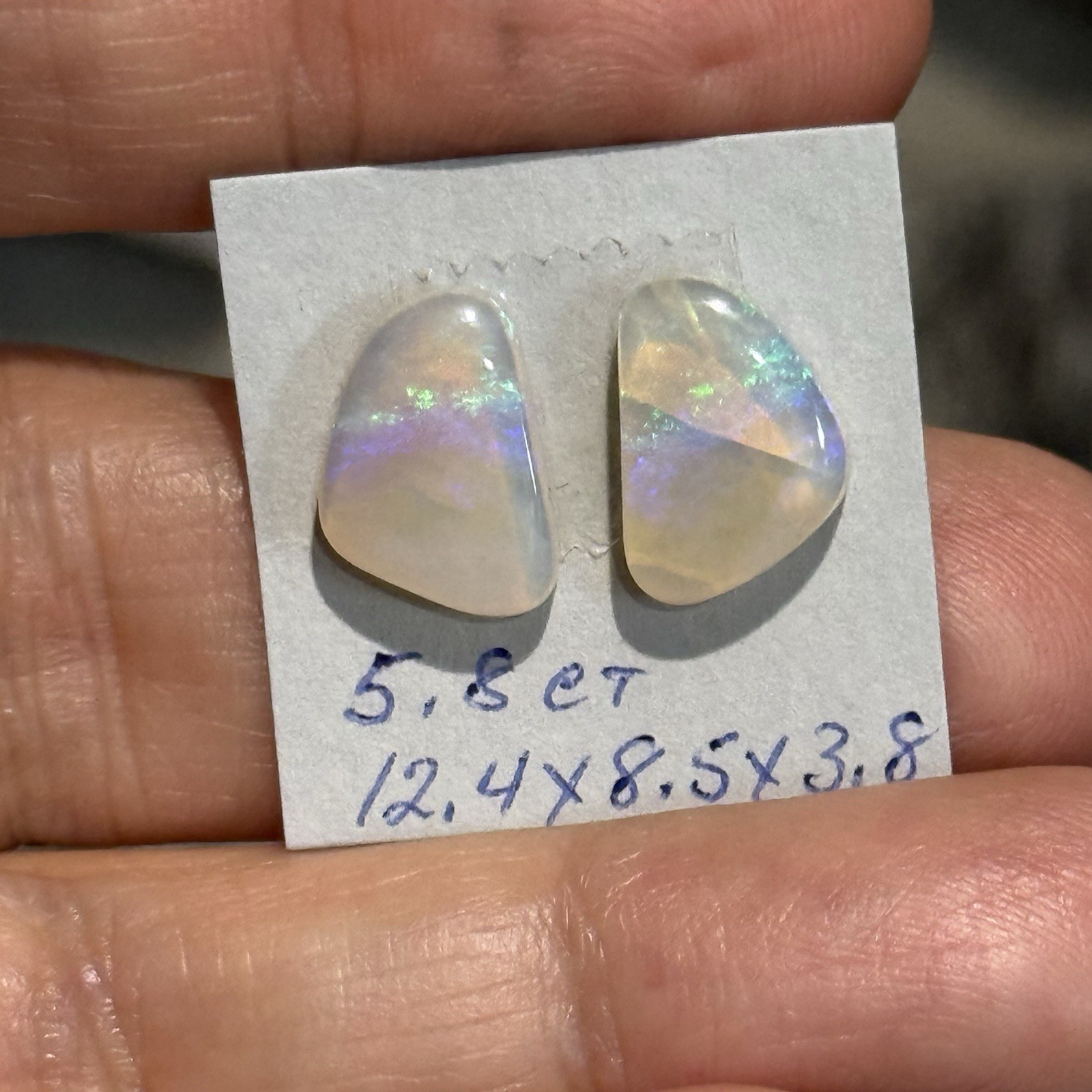 5.8ct 12.4×8.5×3.8mm Pair Clear Crystal Pipe Australian Opal Cabochon Gems