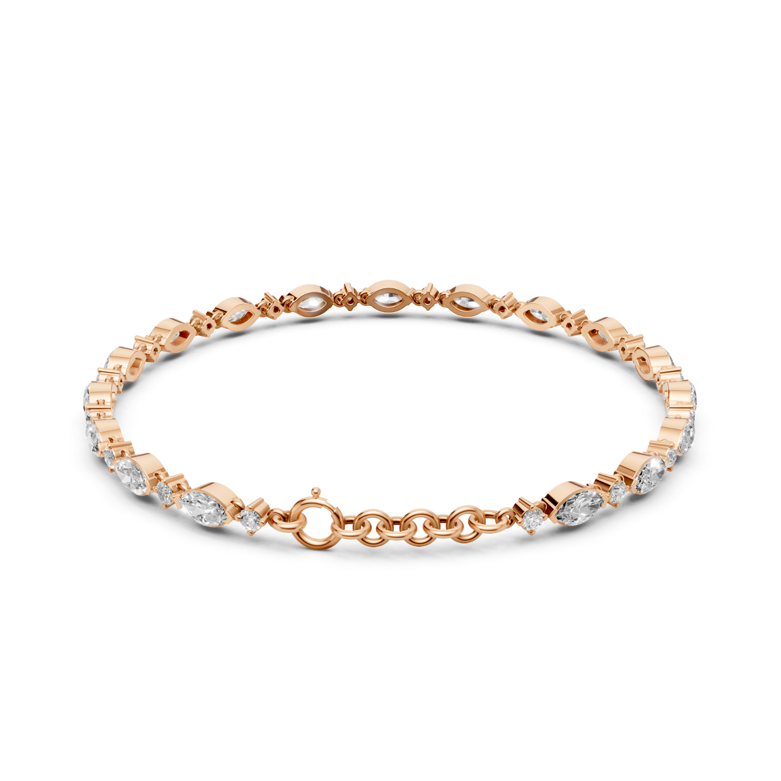 Station Chain Tennis Bracelet Marquise & Round Lab Grown Diamond