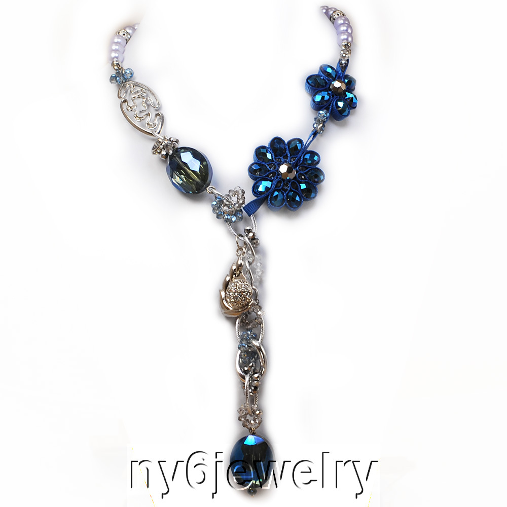 Beautiful! Lavender Shell Pearl & Crystal Necklace w/Silver Tone Clasp 23-25.5″