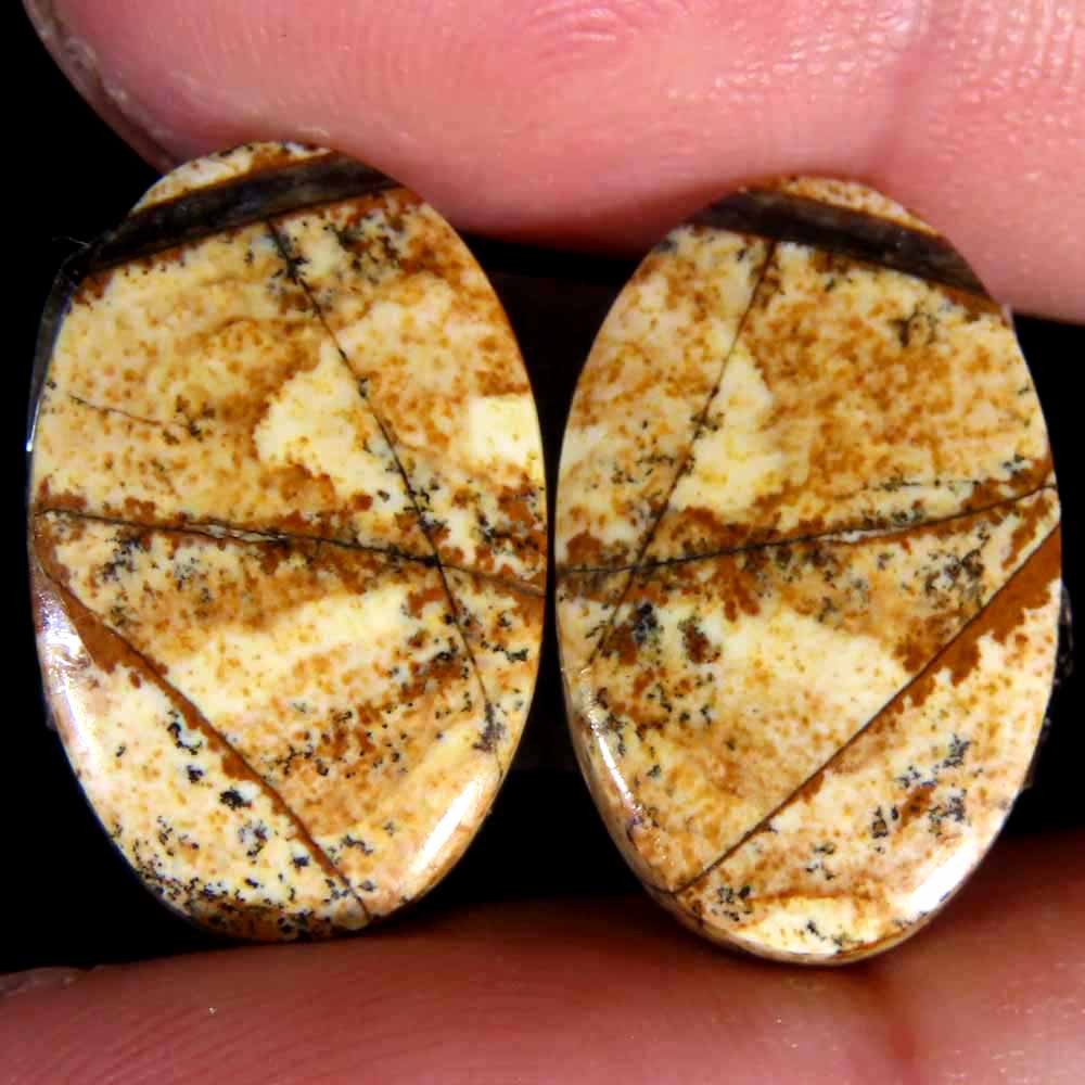 19.50Cts.100% Natural Designer Picture Jasper Oval 12x19x5mm cab Pair Gemstone