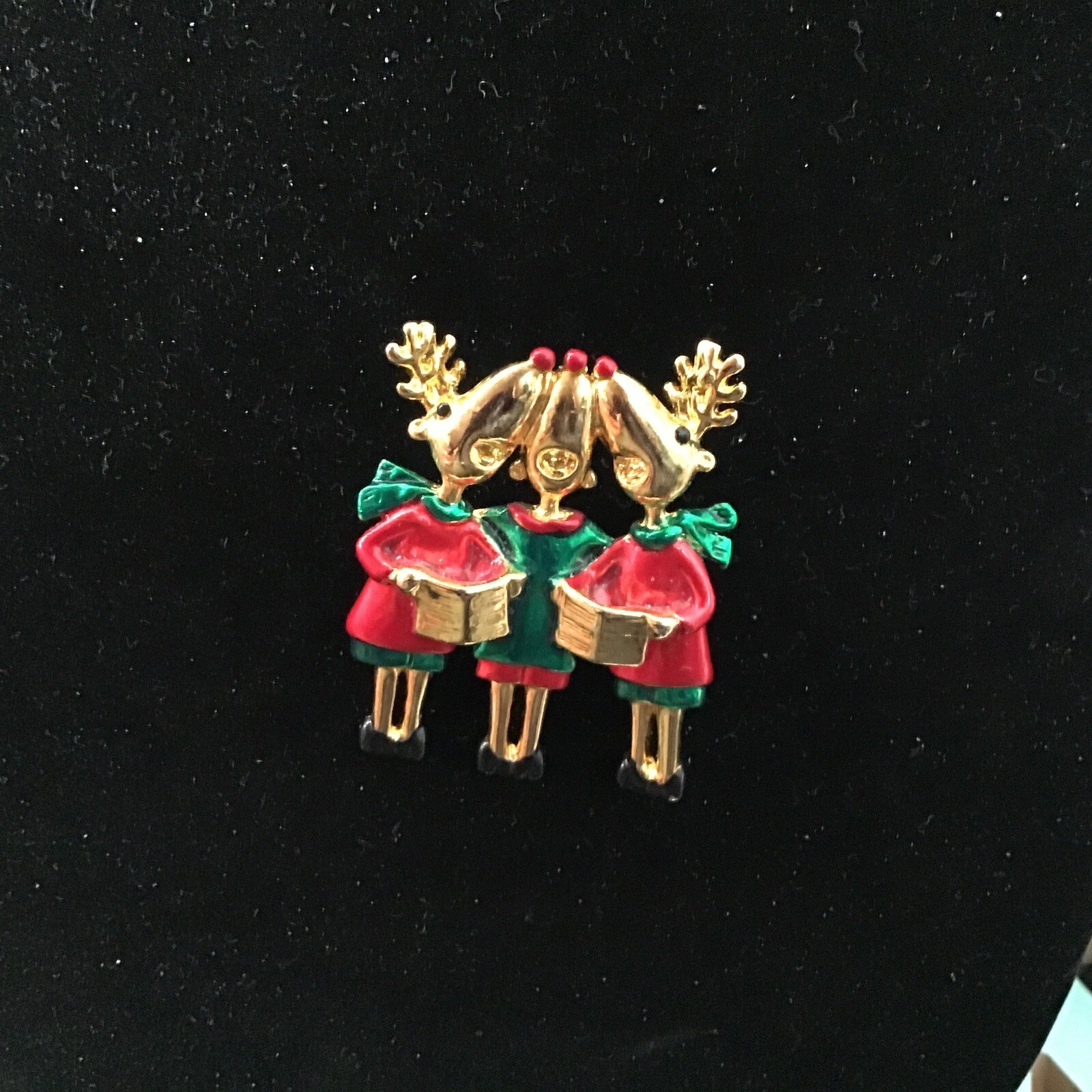 Vintage AJC Three Mice Mouses Pin Brooch In Deers Costumes Singing, Christmas