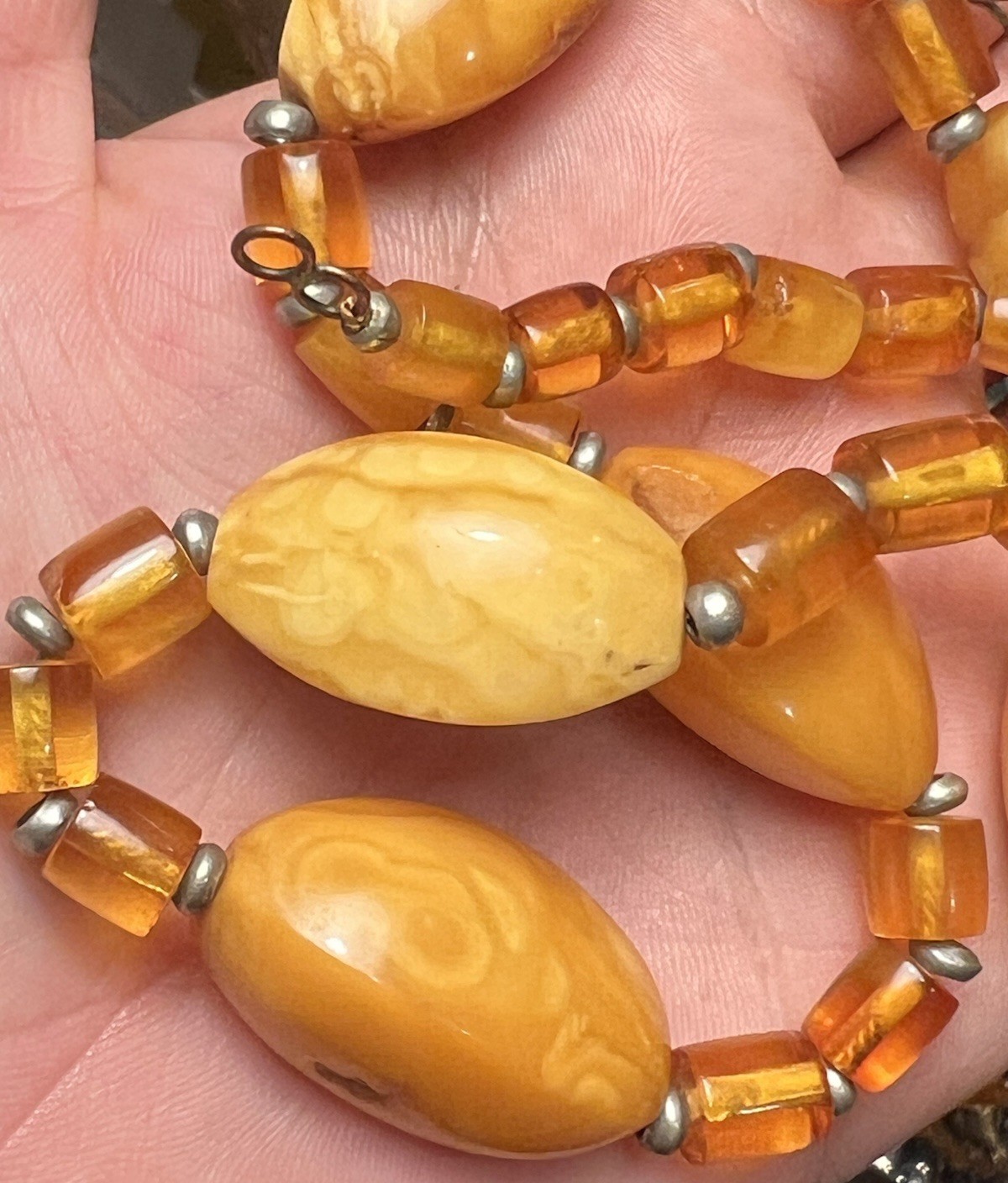 Antique Vintage Russian Baltic Butterscotch Egg Yolk Amber Bead Necklace