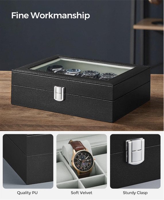 10Slots Watch Box Display Case Organizer Watch travel Case Jewelry Box For Men