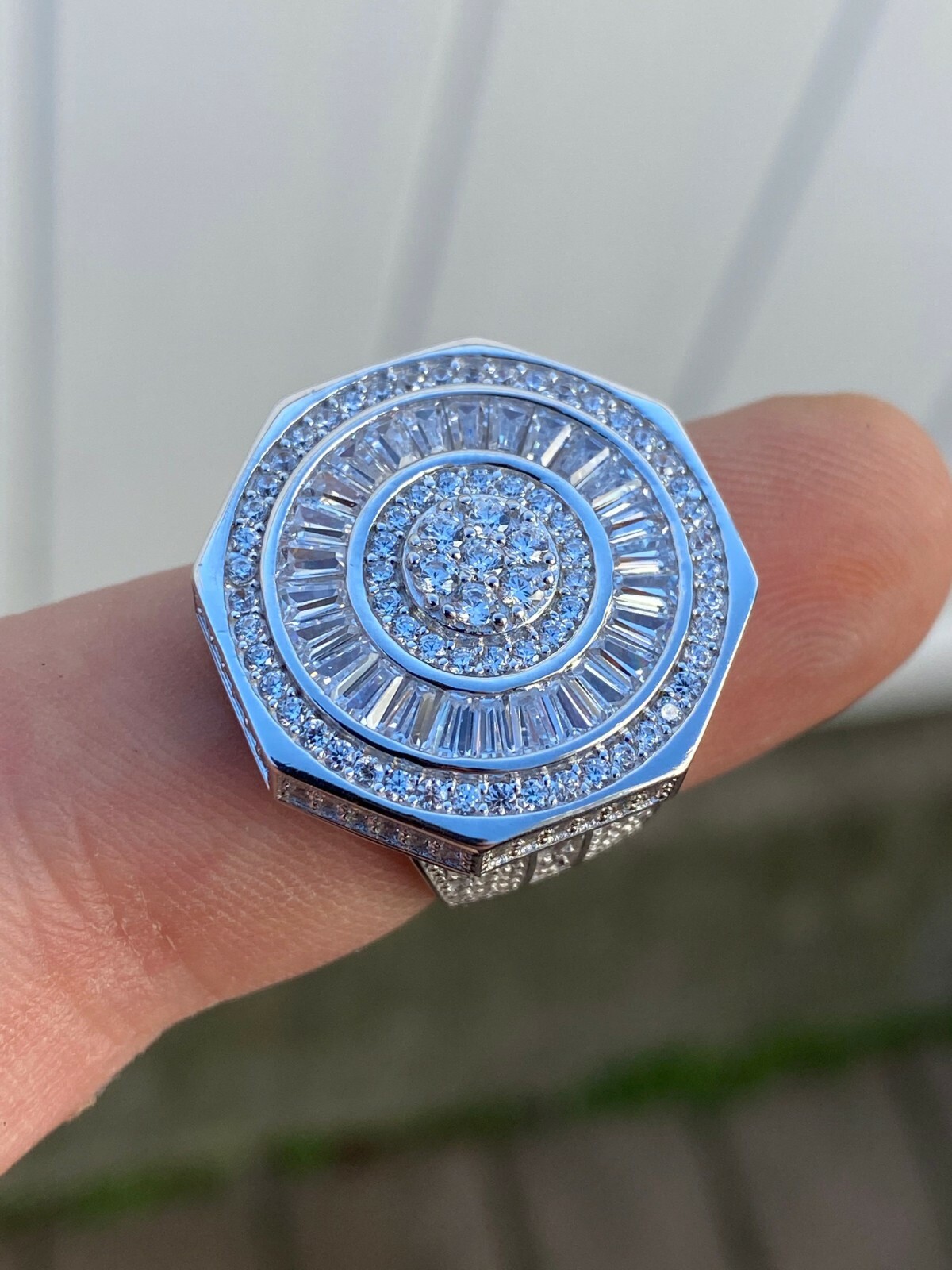 Large Solid 925 Sterling Silver Baguette Simulated Diamonds Pinky Ring Hip Hop