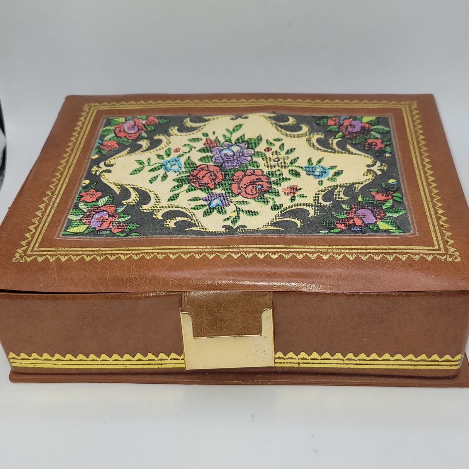 Faux leather Jewelry box ~ framed fabric insert ~ felted interior ~ mirror