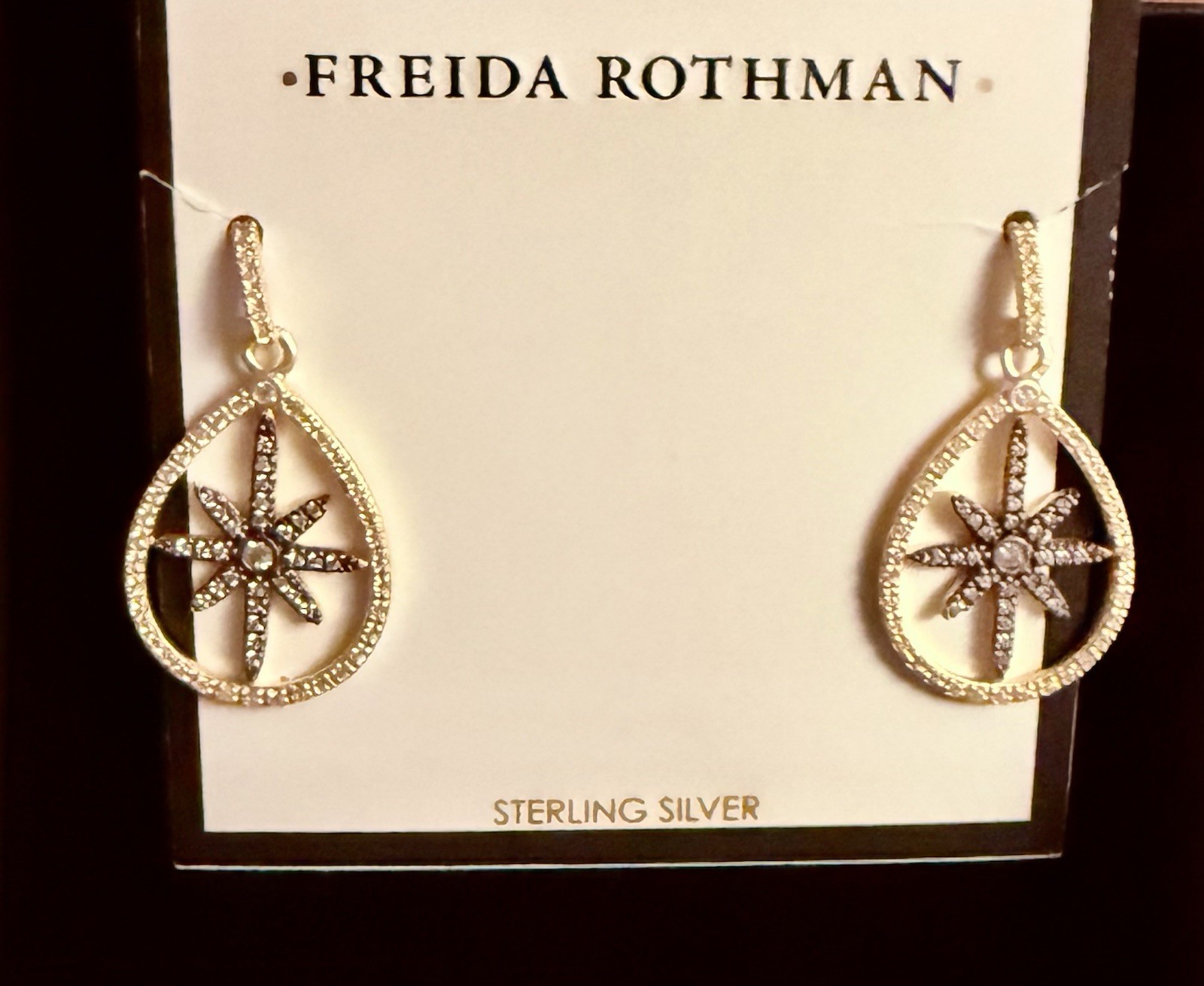 FREIDA ROTHMAN 14kt Gold Plated Sterling Silver Star Drop Earrings MSRP $450 NWT
