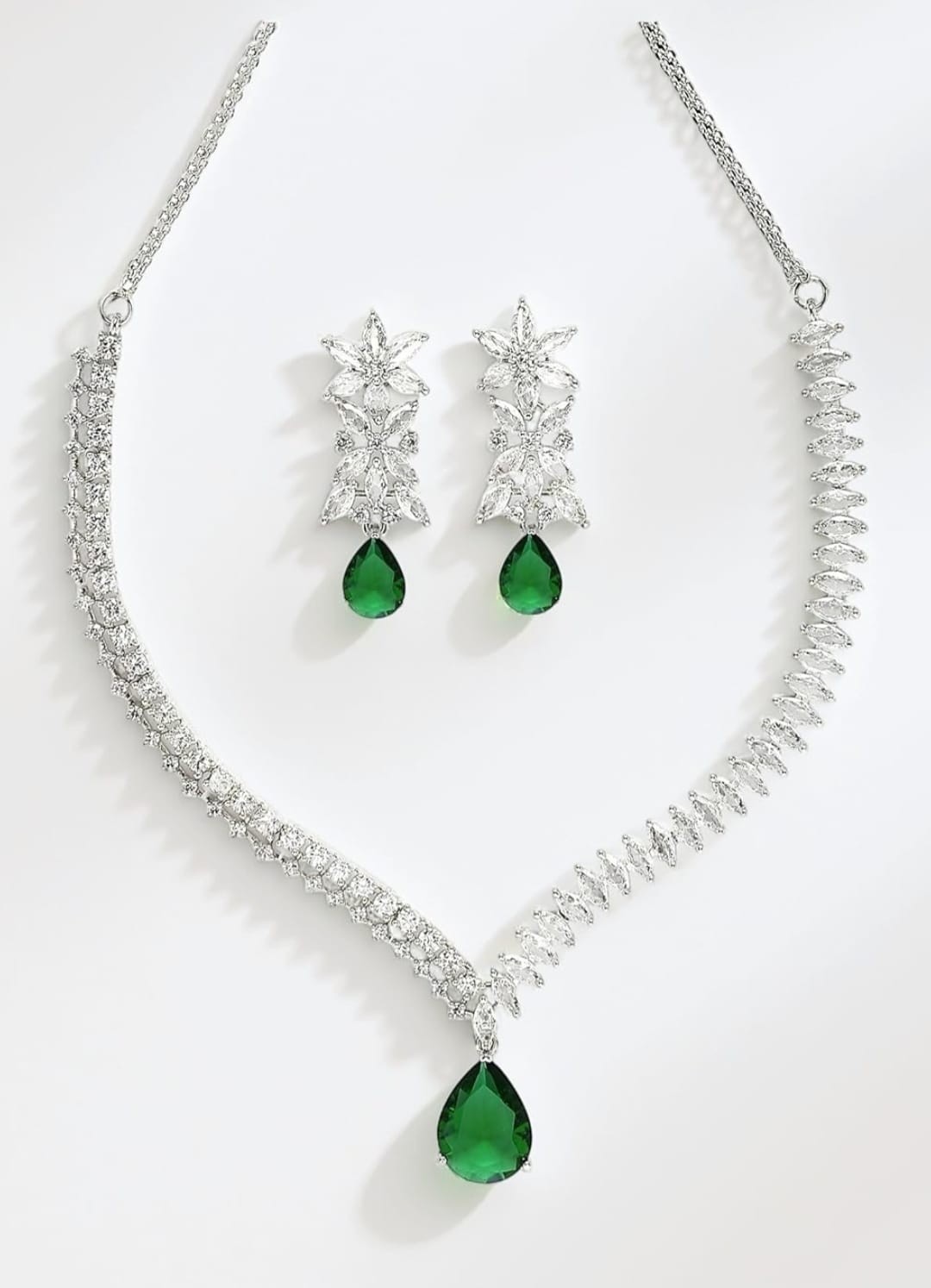 Indian bollywood white/green stone necklace set with matching earrings for women