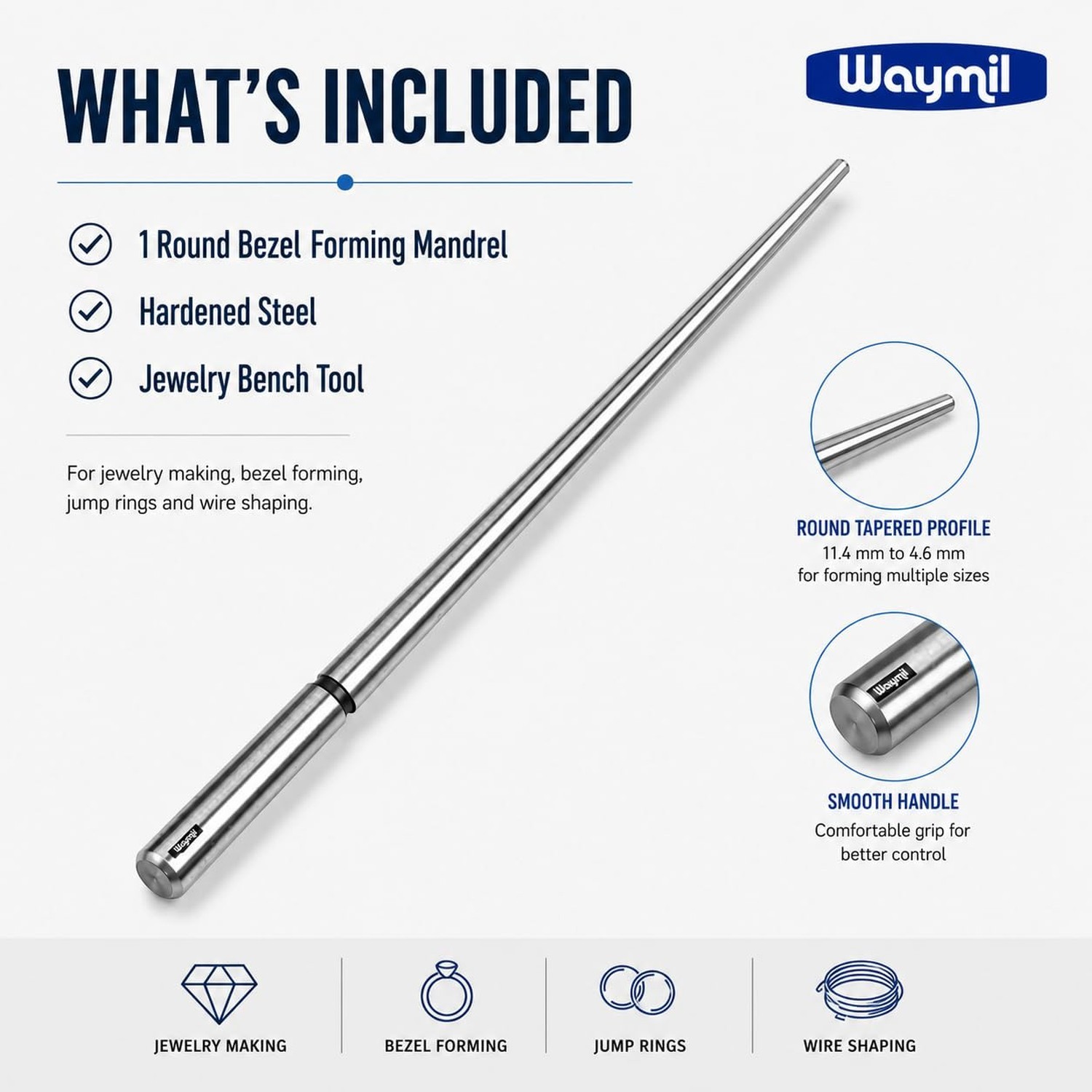 WAYMIL Round Bezel Forming Mandrel, Hardened Steel Tapered Jewelry Mandrel fo…