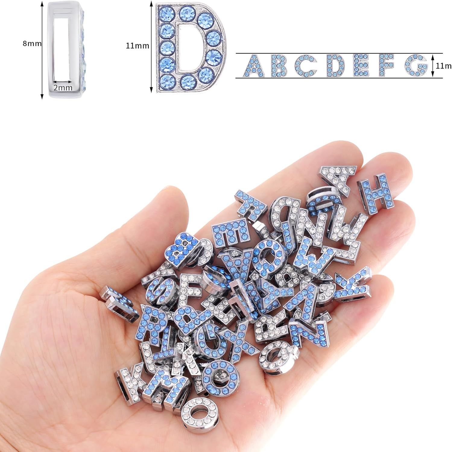 130Pcs A-Z 8Mm Full Rhinestones Slide Alphabet Letters for DIY Wristbands Bracel