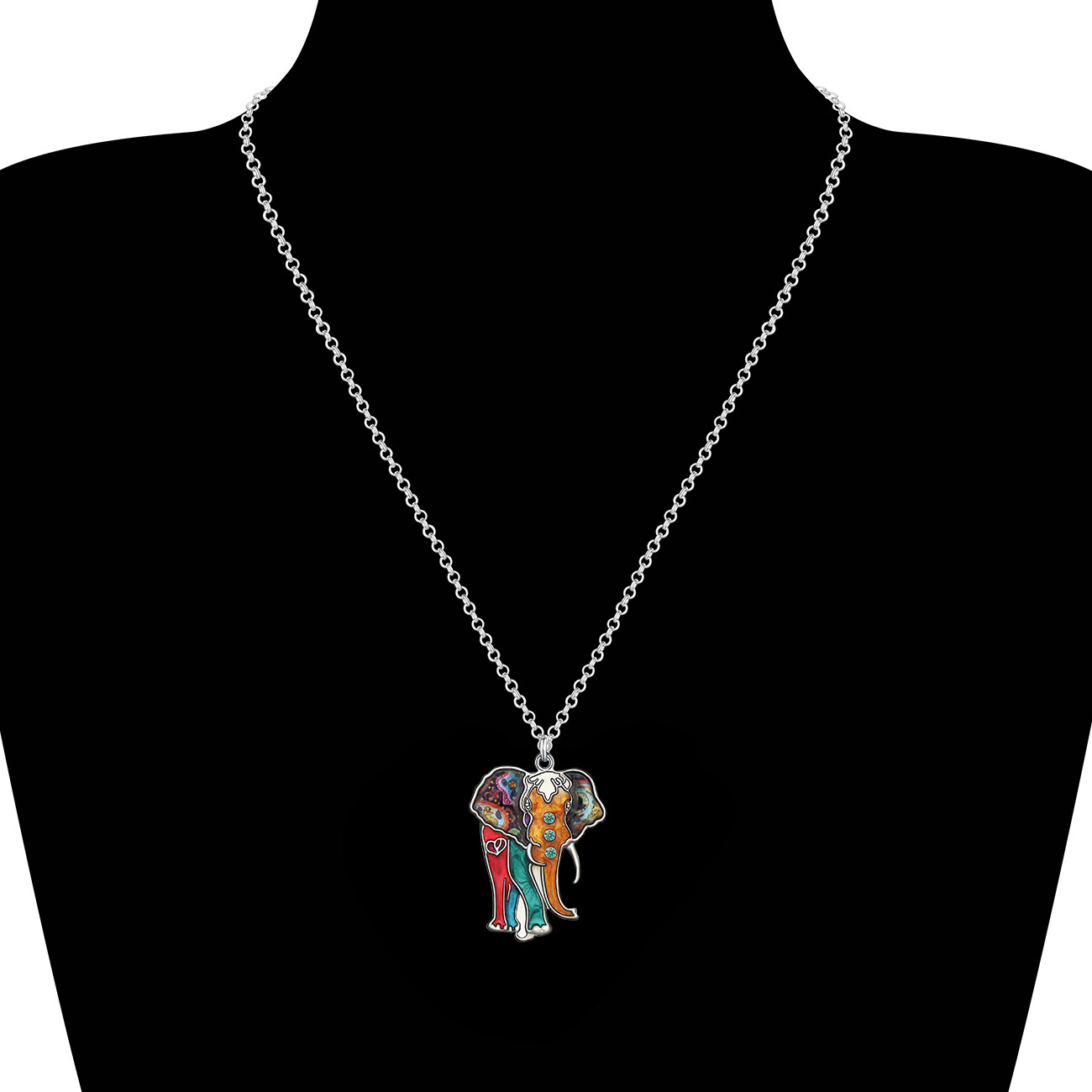 Enamel Alloy Crystal Africa Elephant Necklace Pendant Wild Animal Charms Jewelry