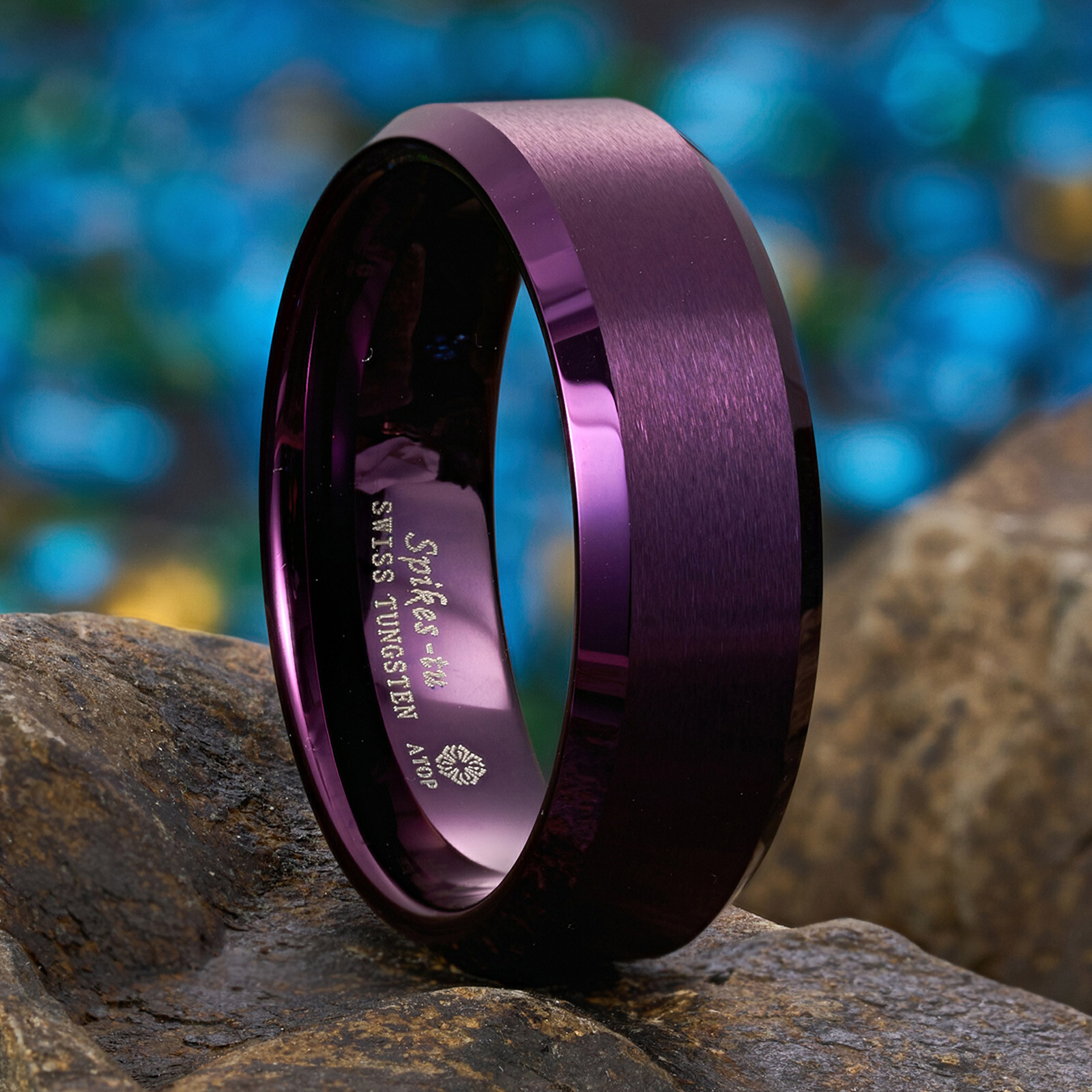 8mm Purple Brushed Classic Tungsten Ring ATOP Simplicity Men Wedding Band