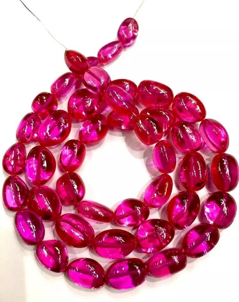 16 Inch Natural Pink Sapphire Smooth Oval Nuggets Gemstone Beads Jewelry, 8-10mm