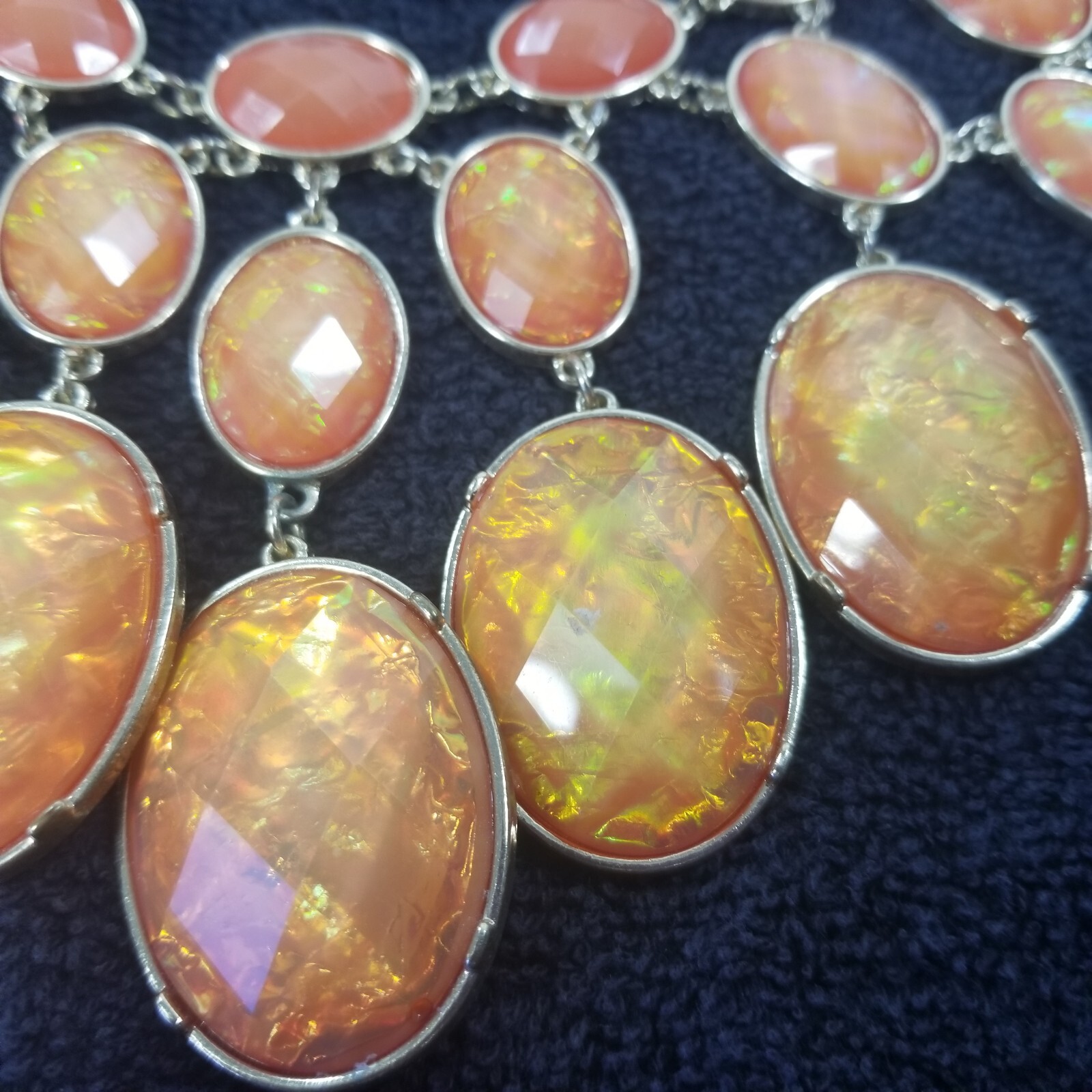 Charming Charlie Shiny Peach Lucite Gold Tone Bib Collar Necklace