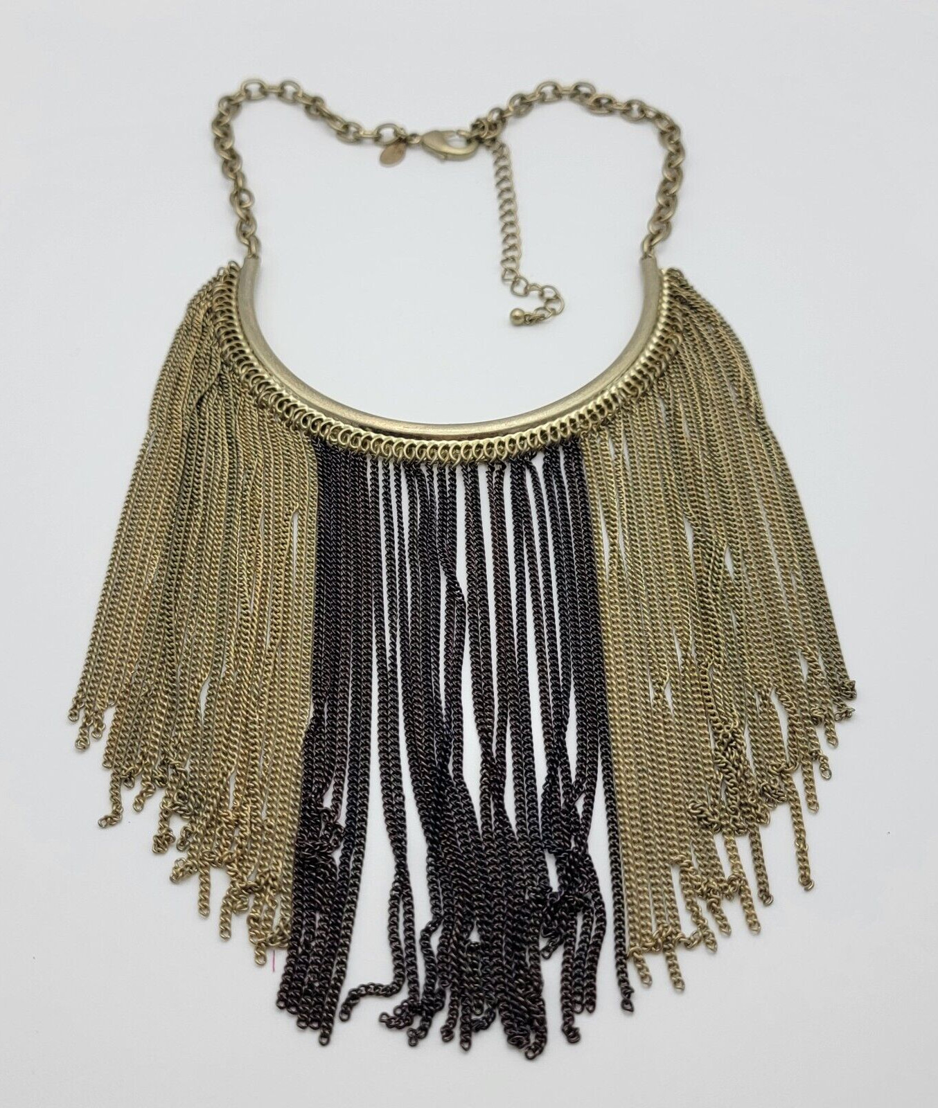 Chico’s Gold And Brown Tone Statement Fringe Tassel Necklace 18.5 in