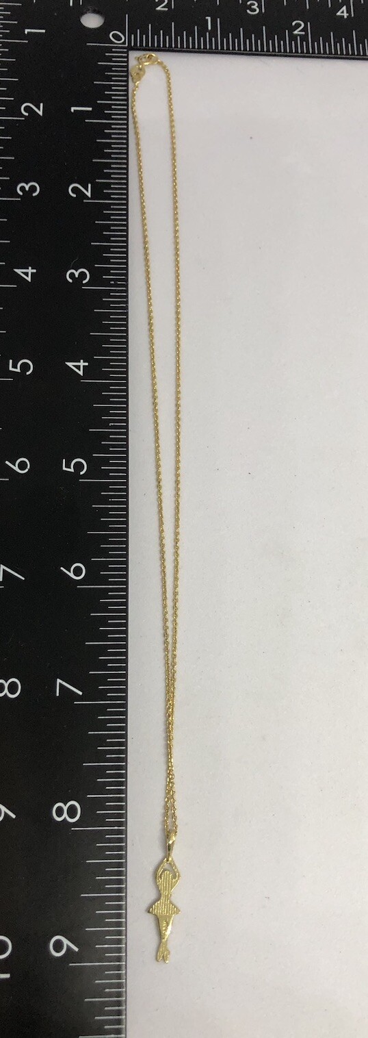 14k Gold Ballerina Pendant / Charm On 16” 14k Gold Chain 2.4 Grams