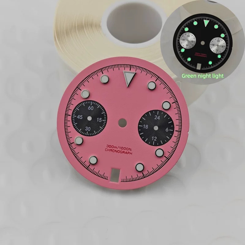 29.5mm Multi-functional 6 o’clock Watch Dial Green Lume for VK64 Movement Parts