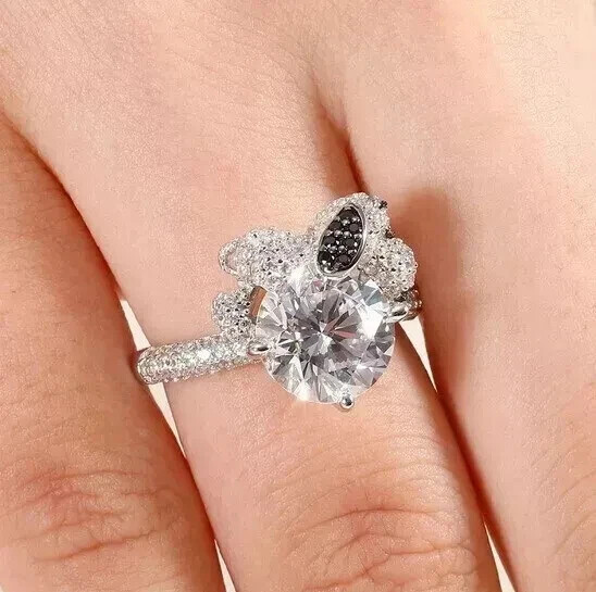 2.20Ct Lab Created Diamond Snoopy Women’s Engagement Ring 14K White Gold Plated