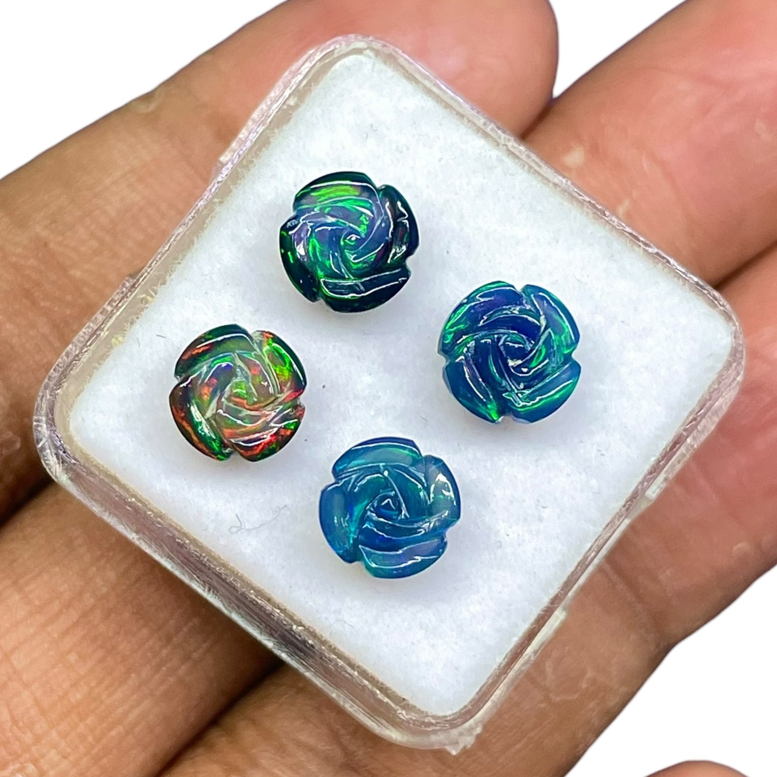 4 Pcs Natural Ethiopian Opal Rose Carving 7mm Multi Fire Loose Gemstones Lot