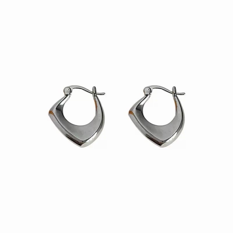 925 Silver Irregular Geometric Hoop Earrings Chunky Sculptural Earrings A23