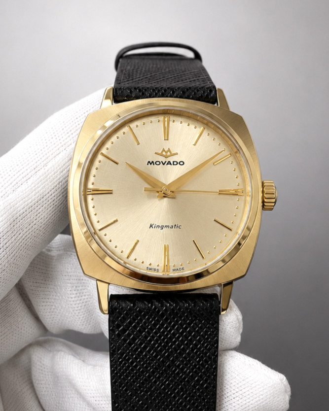Movado Heritage Kingmatic Auto 35MM Champagne Dial Leather Unisex Watch 3650173