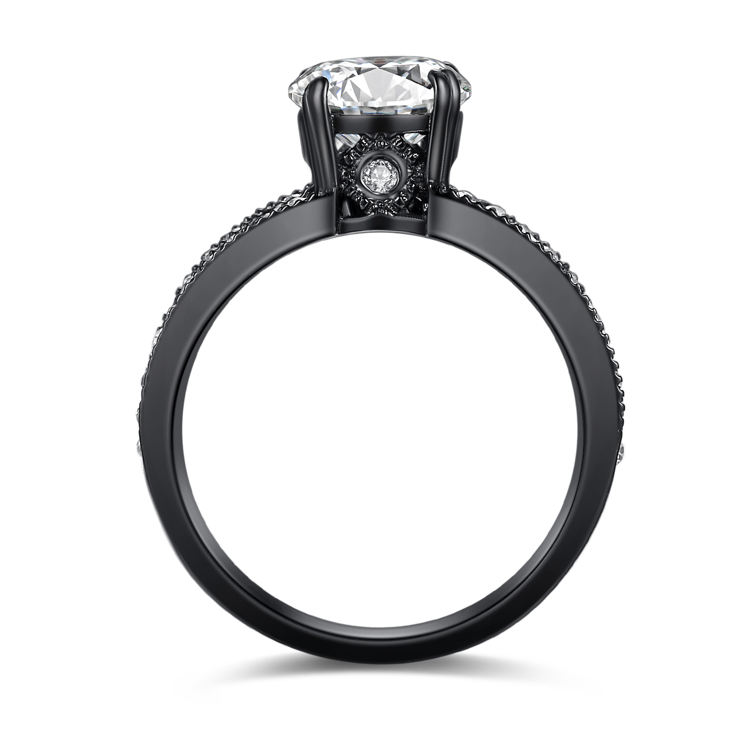 Women’s 2.18 Ct Black Stainless Round CZ Bridal Engagement Wedding Ring Set