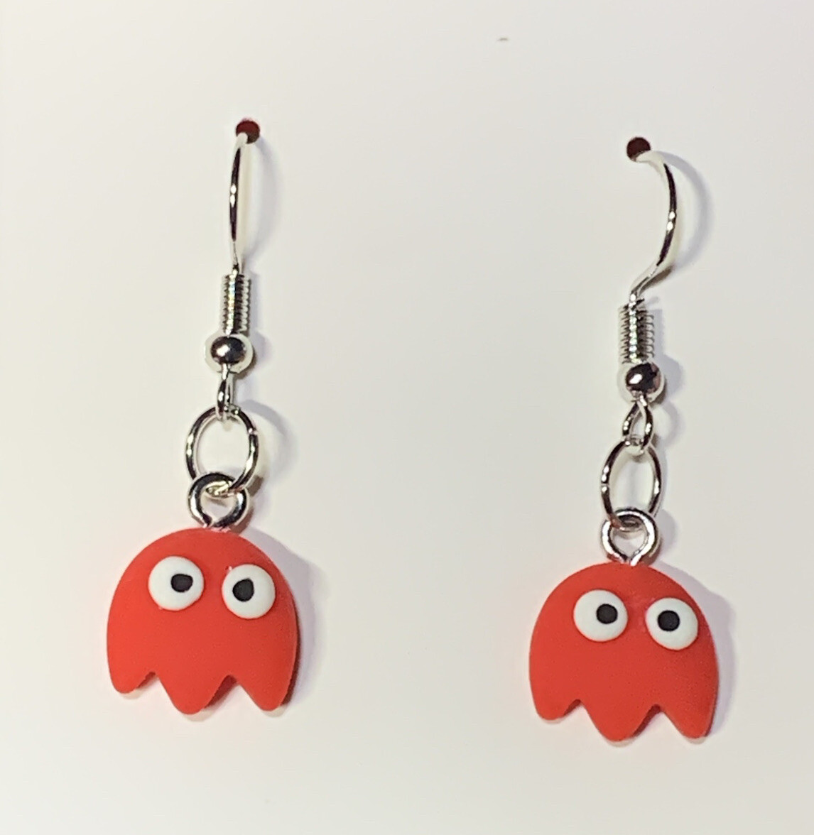 Silver Ghost From Pac-Man Drop Dangle Earrings!!