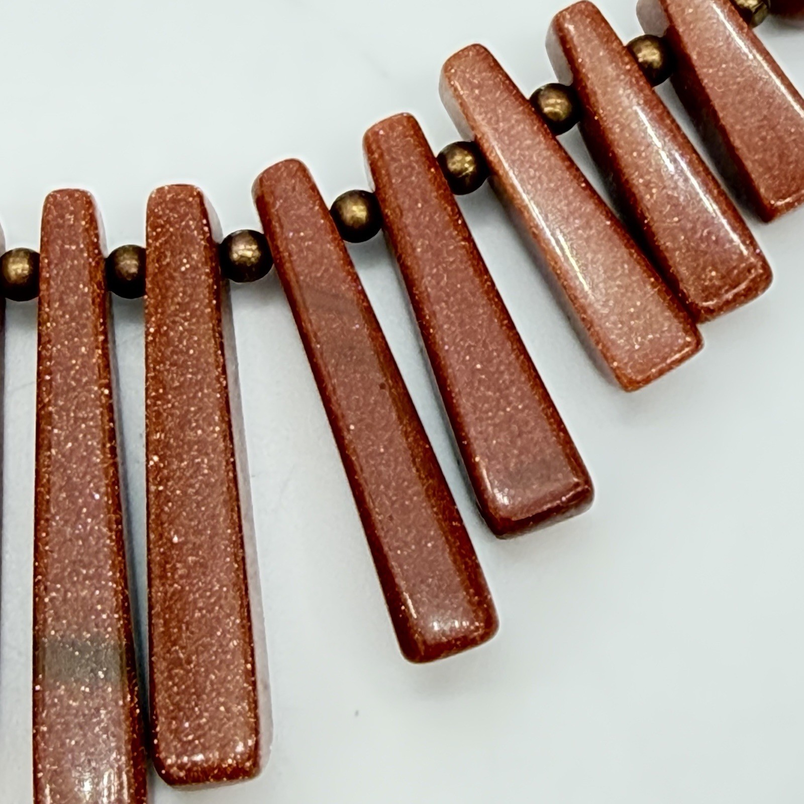 Vtg Sandstone Sunstone Necklace Tile Spike Slab Designer Signed