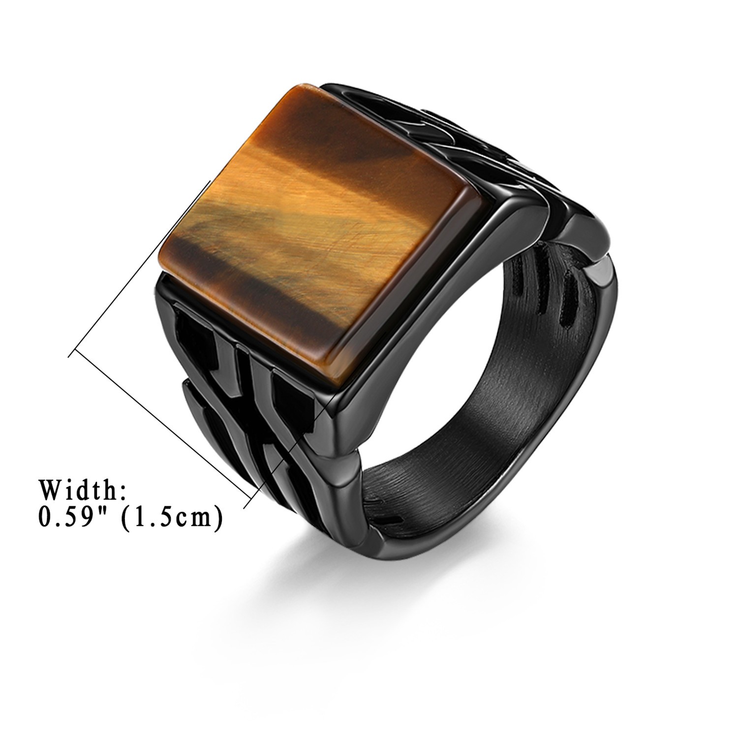 Men Vintage Square Tiger Eye Stone Signet Ring Stainless Steel Biker Band 7-14