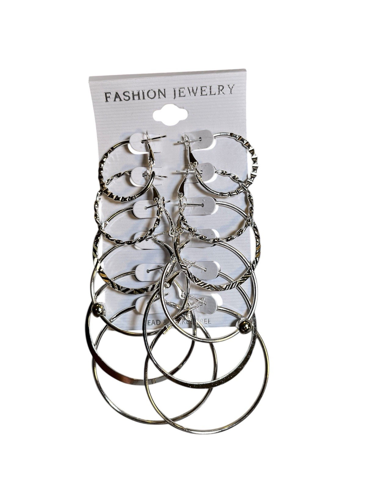 NEW 6 PAIR WOMENS HOOP STYLE EARRINGS SILVER COLOR LEAD AND NICKEL FREE