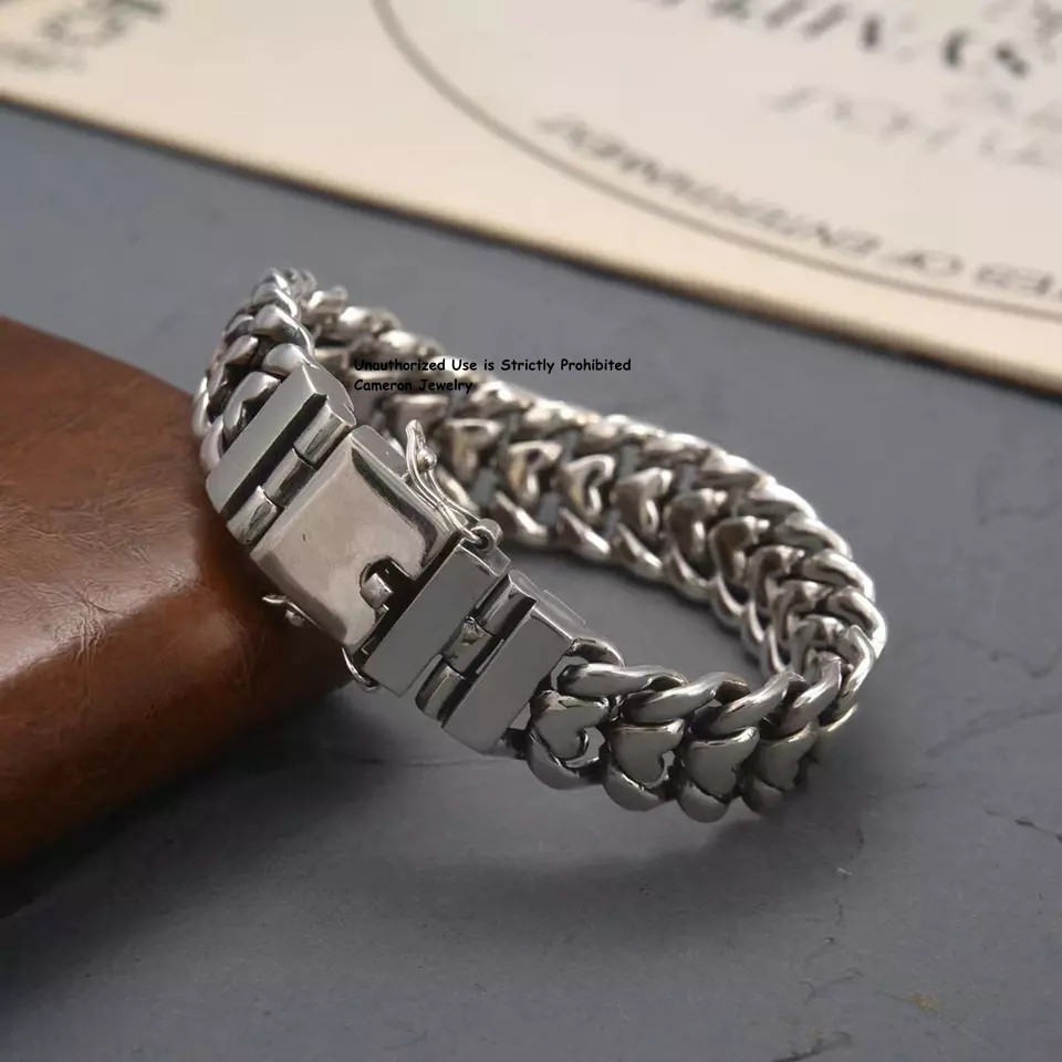 Pure S925 Sterling Silver Chain Men 16mm Curb Link Bracelet 87-88g 8.26inch L