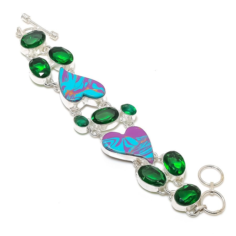 Earthy Calsilica & Peridot Natural Artisan Bracelet ? 925 Silver ? 7-8″ f670
