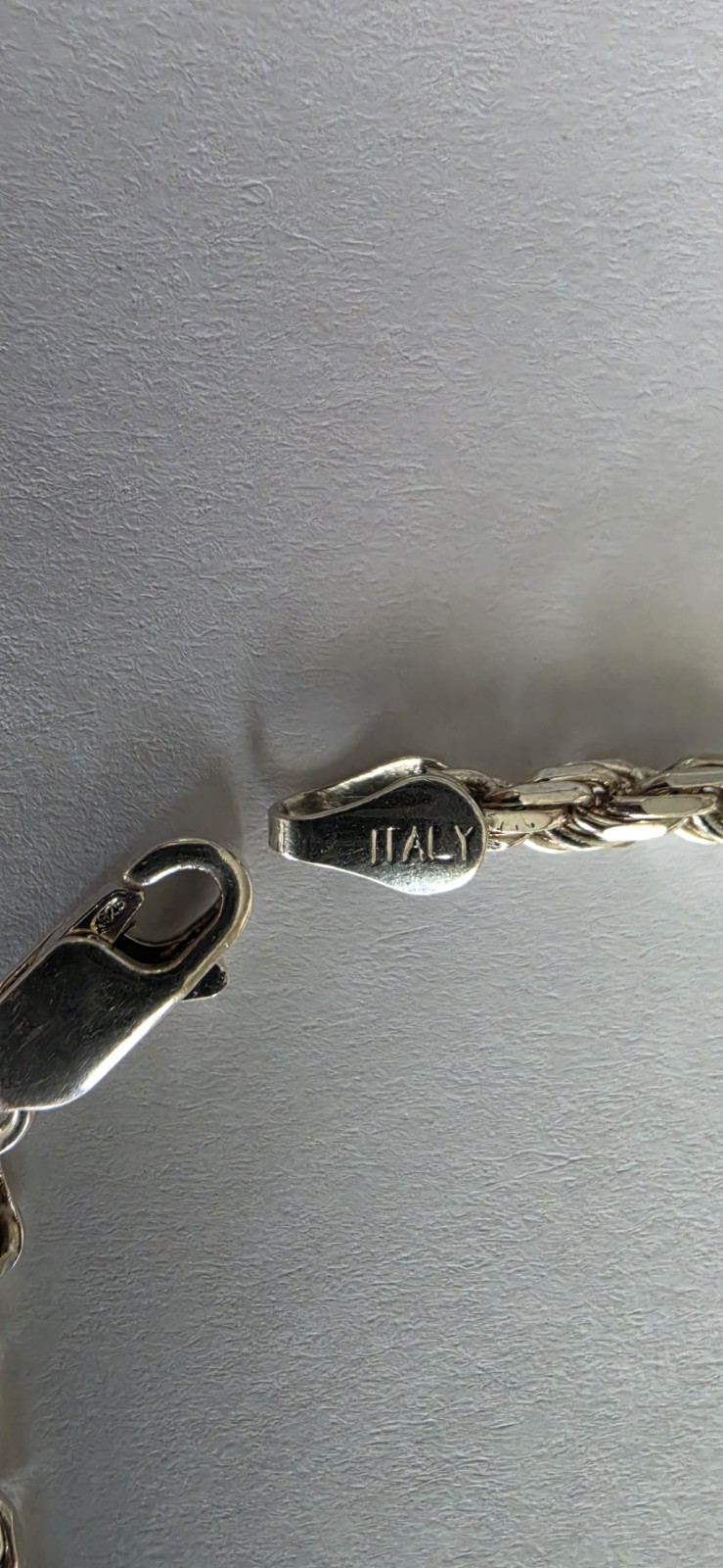 Sterling Silver 925 Rope Chain Bracelet 7. 5 inch Lobster Clasp Italy Marked