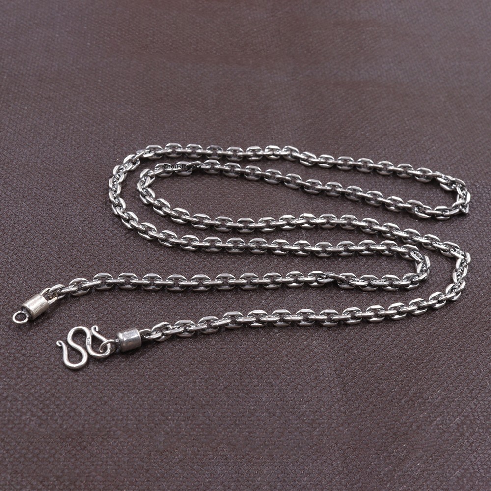 Real Silver Jewelry Necklace 925 Sterling Silver 4mm Cable Link Chain 25.6inch