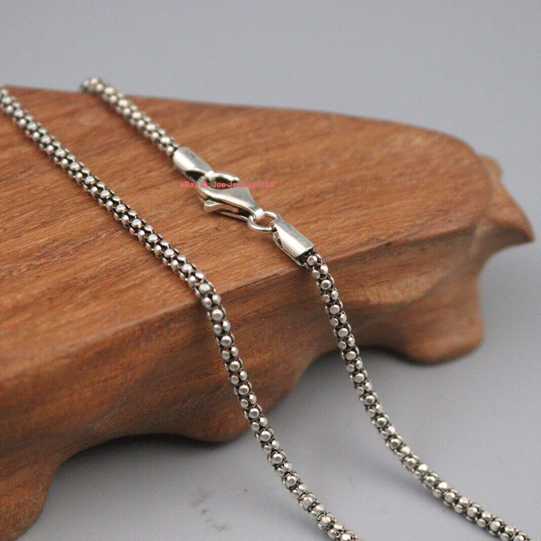 Real 925 Sterling Silver Necklace 2.5mm Popcorn Link Chain S925 18″ 22″ 26″ 32″