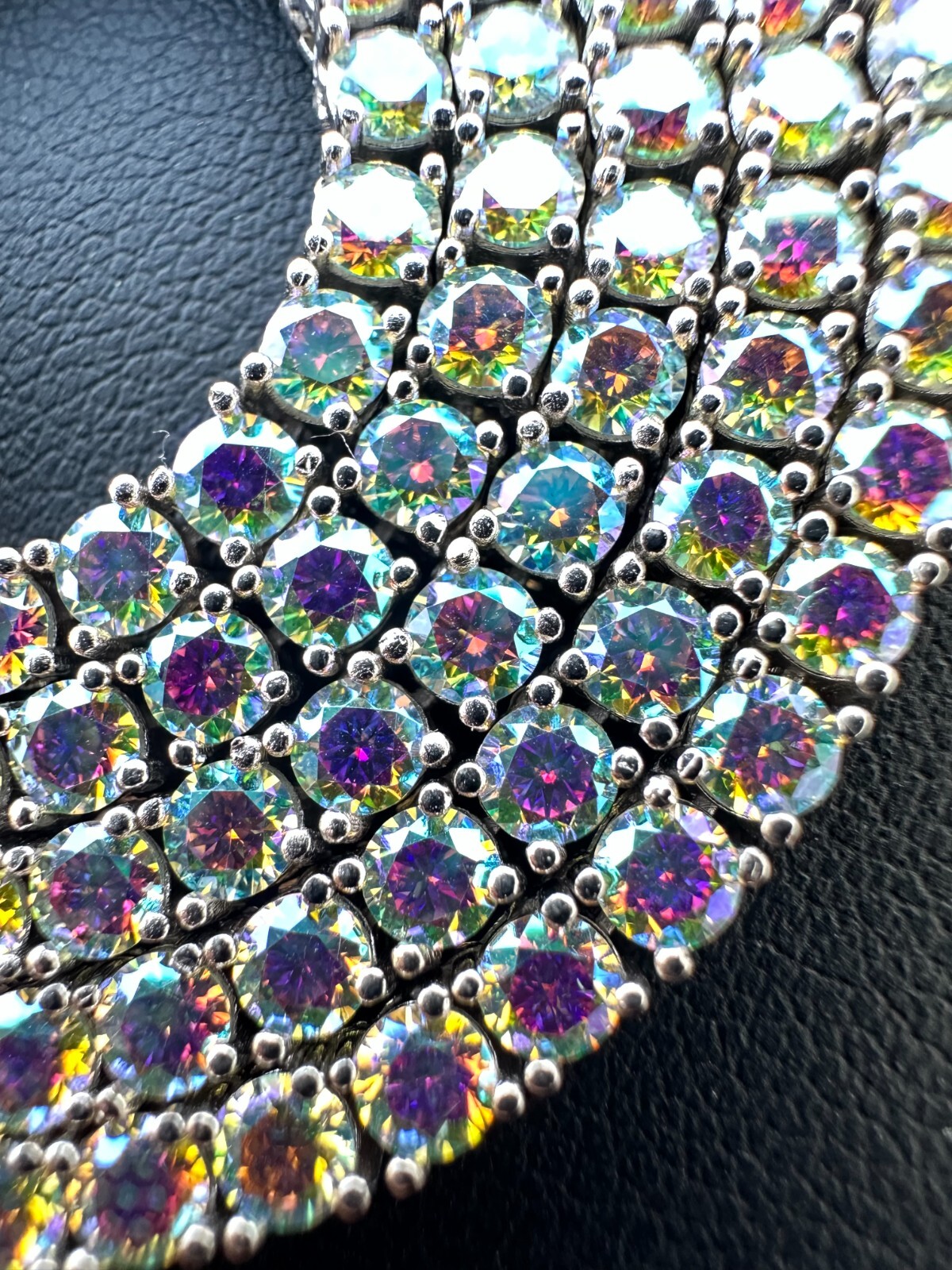 Real Opal Rainbow MOISSANITE 3mm Tennis Chain 925 Silver Iced Necklace Pass Test