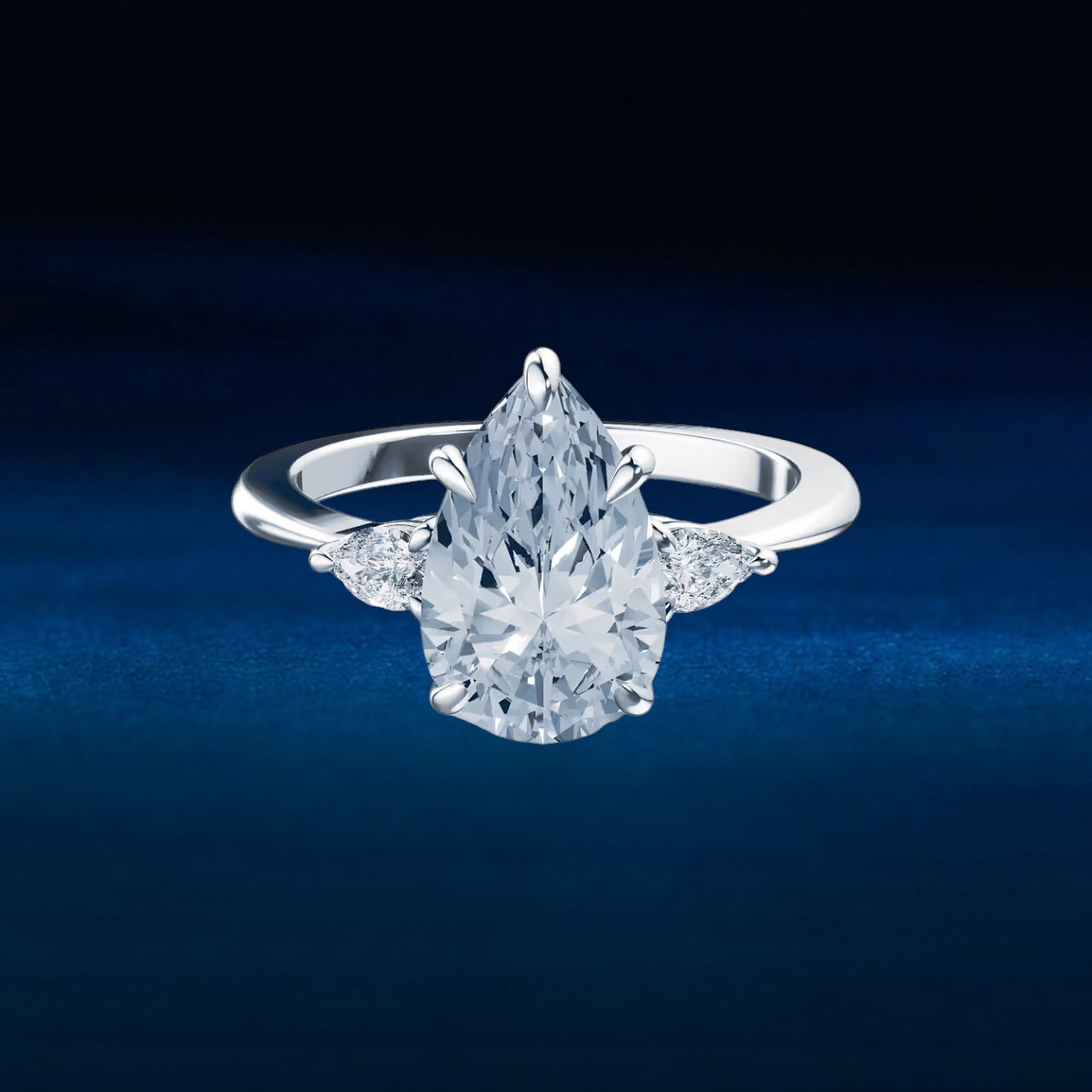3.60 Ct Pear Cut IGI Lab Created Diamond Ring Fancy Intense Blue 950 Platinum