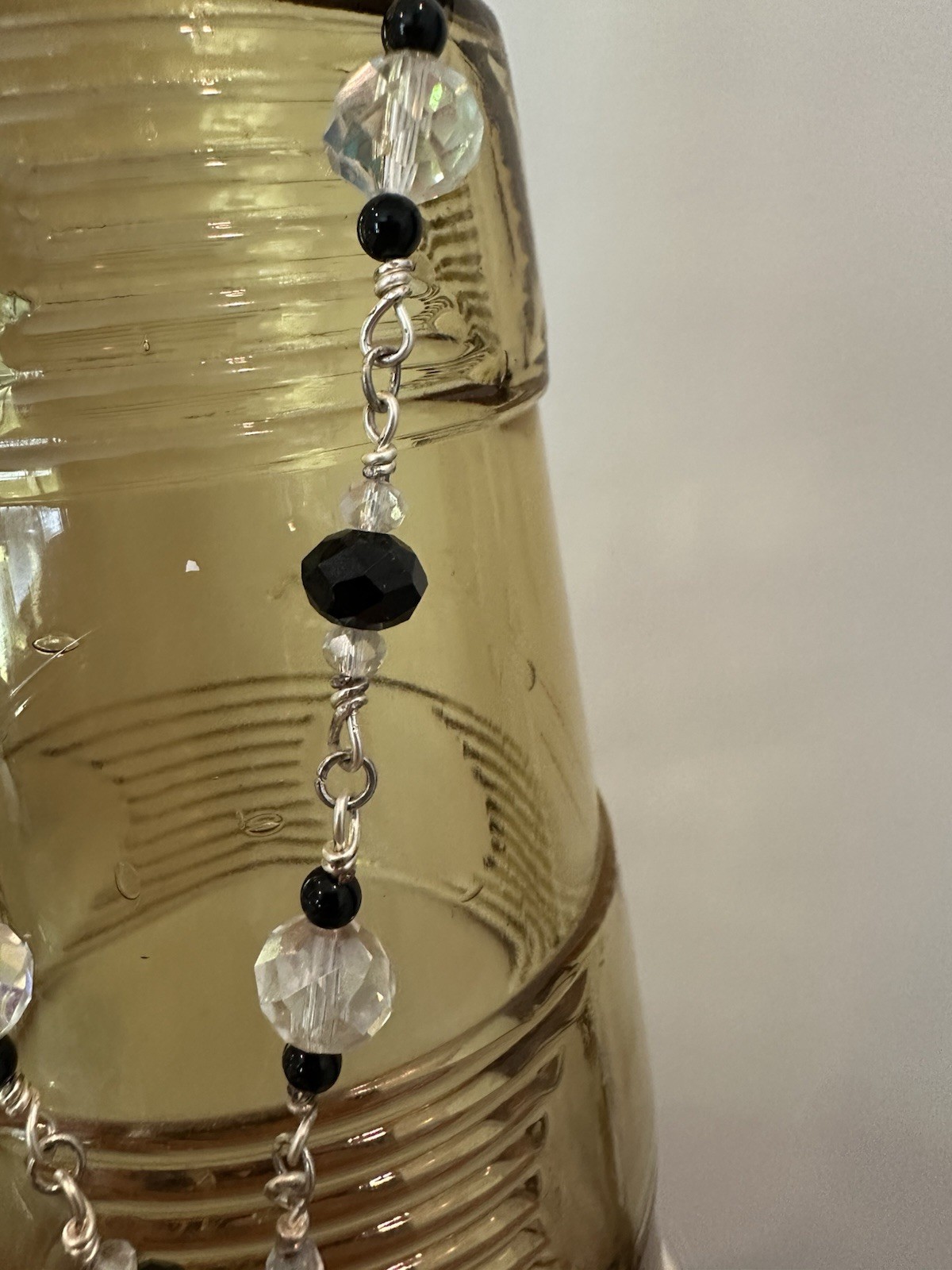 AB Crystal Necklace Pendant Clear & Black Faceted Glass Beads Silver Tone