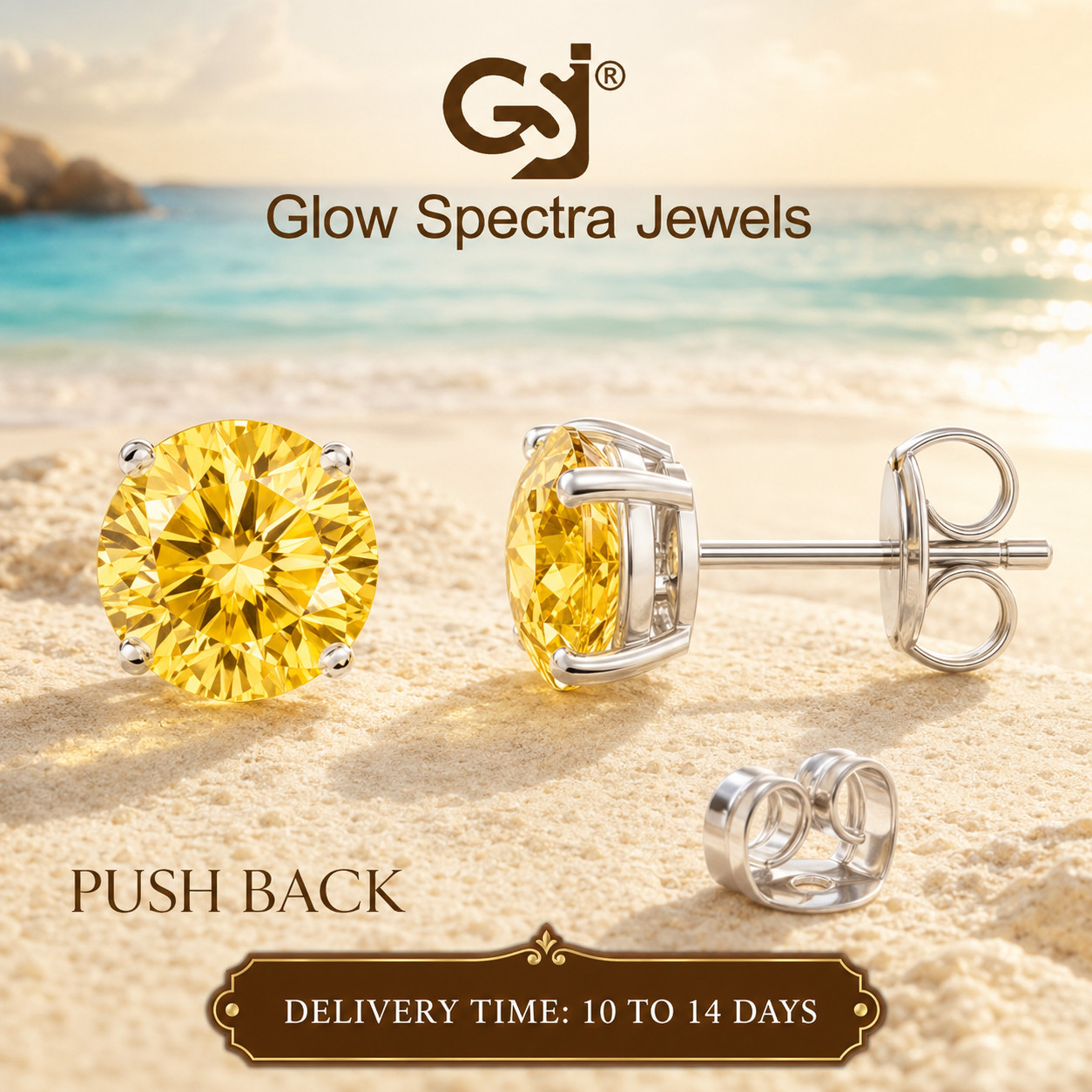2CT Solitaire Yellow Sapphire Diamond Stud Erring 925Silver 14k WhiteGold Plated